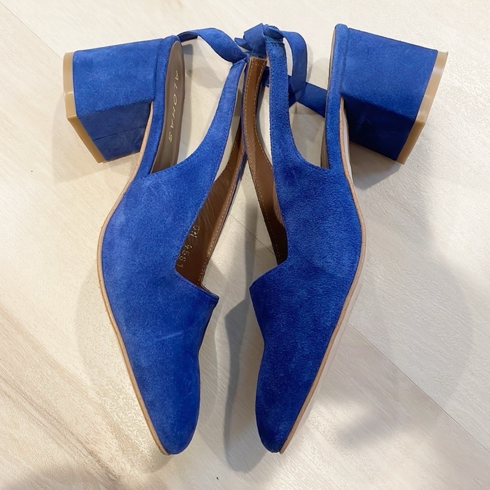 ALOHAS Blue Suede Slingback Heels - Picture 8 of 11